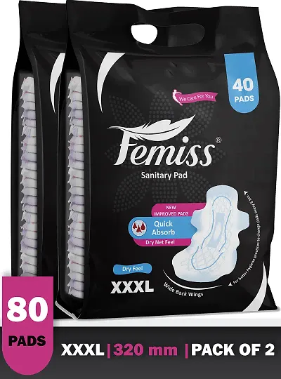 Femiss Extra dry feel overnight sanitary pads | XXXL | Pack of 80| + 20 Pantyliner Free