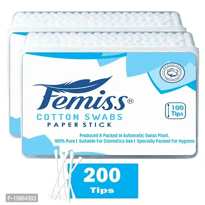 Femiss Beauty Care Cotton Ear Buds/ Swabs Box of 100 Paper Sticks (pack of 2)-thumb0