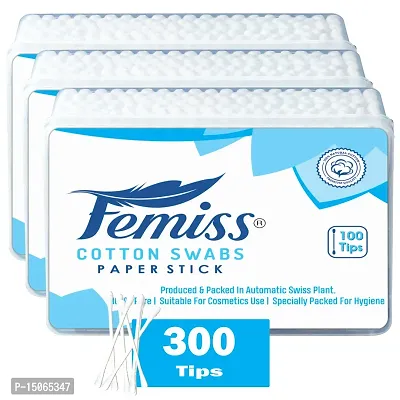 Femiss Beauty Care Cotton Ear Buds/  Swabs Box of 100 Paper Sticks (pack of 3)-thumb0