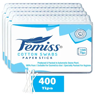 Femiss Beauty Care Cotton Ear Buds/  Swabs Box of 100 Paper Sticks (pack of 4)