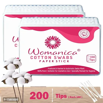 Womanica Cotton Ear Buds/ Swabs Box of 100 Paper Sticks (pack of 2)-thumb0