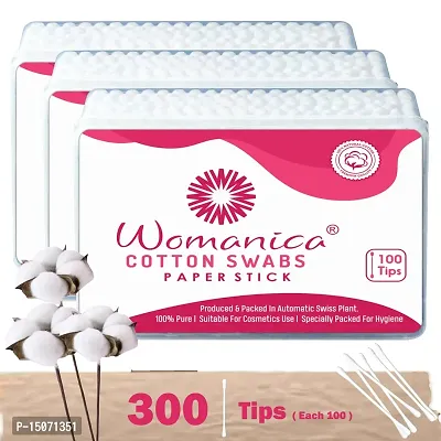 Womanica Cotton Ear Buds/ Swabs Box of 100 Paper Sticks (pack of 3)-thumb0