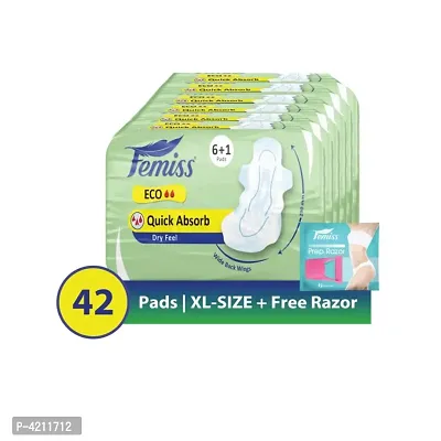 Femiss Xl Sanitary Pad Eco Dry Feel Pack Of 6 Each 8 Pads With 1 Pair Socks Free Sanitary Needs-thumb0