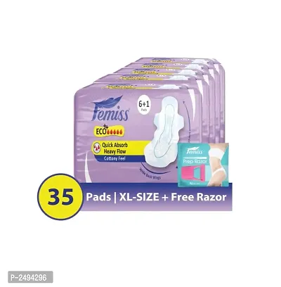 Femiss Super Soft Over Night Sanitary Pad Eco Extra Large Pack Of 5 Each 8 Pads Prep Razor Free Gift Sanitary Needs-thumb0