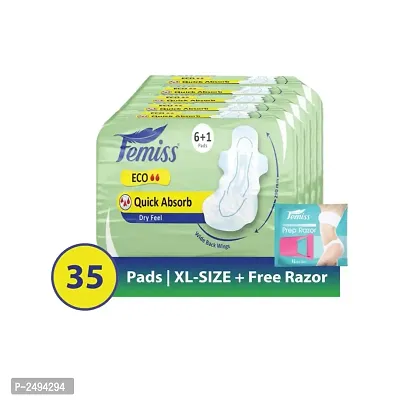 Femiss Dry Feel Over Night Sanitary Pad Eco Extra Large Pack Of 5 Each 8 Pads Prep Razor Free Gift Sanitary Needs-thumb3
