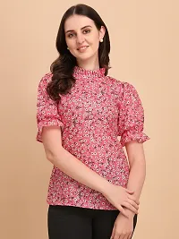 Wedani Women's Casual Floral Top with Short Puffed Sleeves Western Ruffled Collar-thumb3