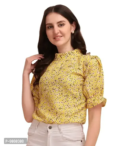 Wedani Women's Casual Floral Top with Short Puffed Sleeves Western Ruffled Collar