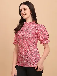 Wedani Women's Casual Floral Top with Short Puffed Sleeves Western Ruffled Collar-thumb4