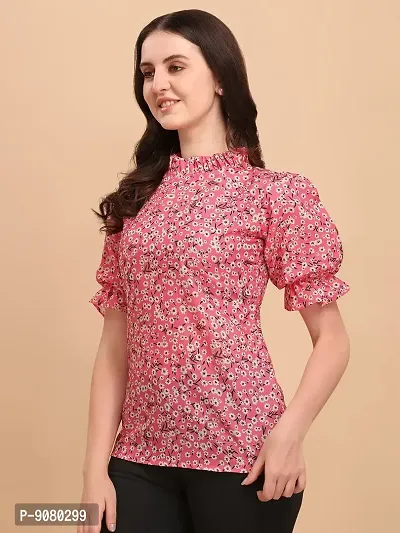 Wedani Women's Casual Floral Top with Short Puffed Sleeves Western Ruffled Collar-thumb5