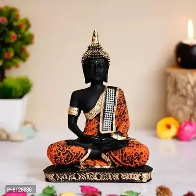 Meditating Buddha Statue For Home Decor Idol/Showpiece Decorative Showpiece - 22 cm  (Polyresin, Orange)-thumb0