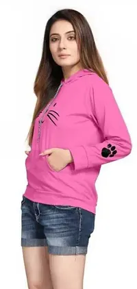 Cat Print Full Sleeve Pink Sweatshirt Hoodies For Women-thumb1