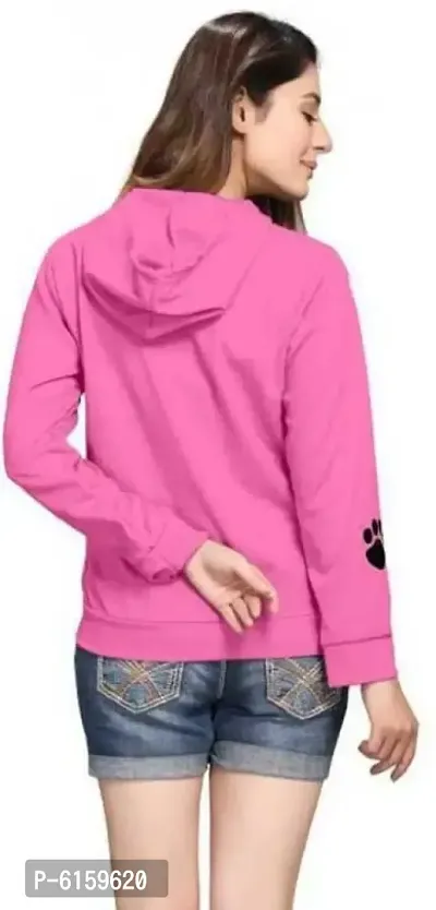 Cat Print Full Sleeve Pink Sweatshirt Hoodies For Women-thumb3