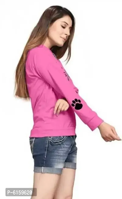 Cat Print Full Sleeve Pink Sweatshirt Hoodies For Women-thumb4