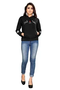 Cat Print Full Sleeve Black Sweatshirt Hoodies For Women-thumb1