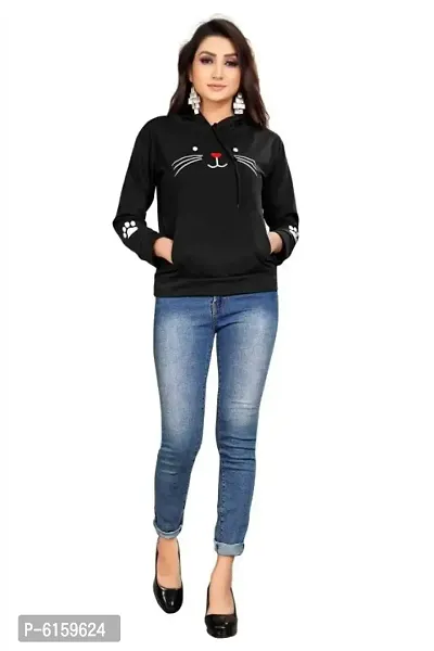 Cat Print Full Sleeve Black Sweatshirt Hoodies For Women-thumb2