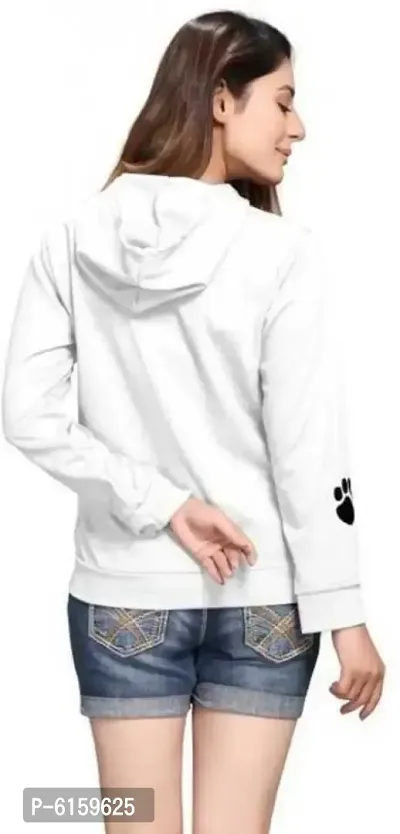 Cat Print Full Sleeve White Sweatshirt Hoodies For Women-thumb2