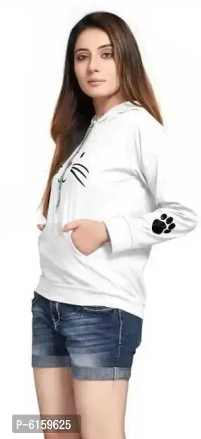 Cat Print Full Sleeve White Sweatshirt Hoodies For Women-thumb3