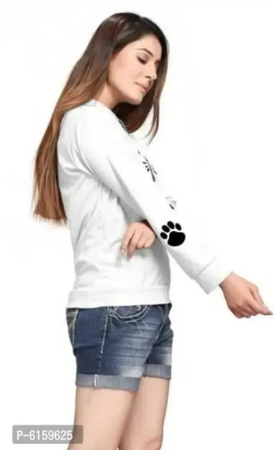 Cat Print Full Sleeve White Sweatshirt Hoodies For Women-thumb4
