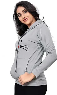 Cat Print Full Sleeve Grey Sweatshirt Hoodies For Women-thumb2