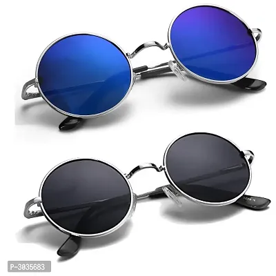 Mirrored Round Sunglasses Pack of 2 For Men-thumb0