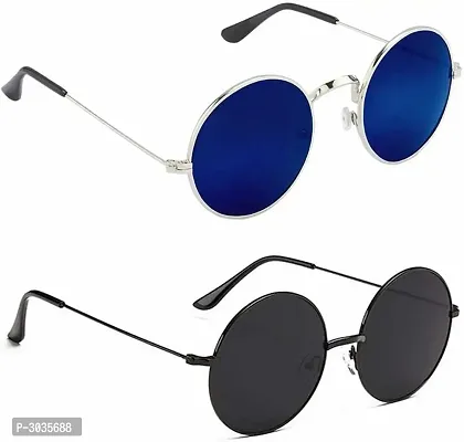 Mirrored Round Sunglasses Pack of 2 For Men-thumb0