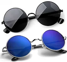 Mirrored Round Sunglasses Pack of 2 For Men-thumb1