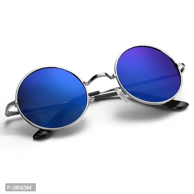 Blue  Round Shape Uv Protection Sunglasses For Men & Women