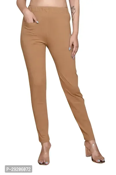 Elegant Brown Cotton Blend Solid Trousers For Women-thumb0