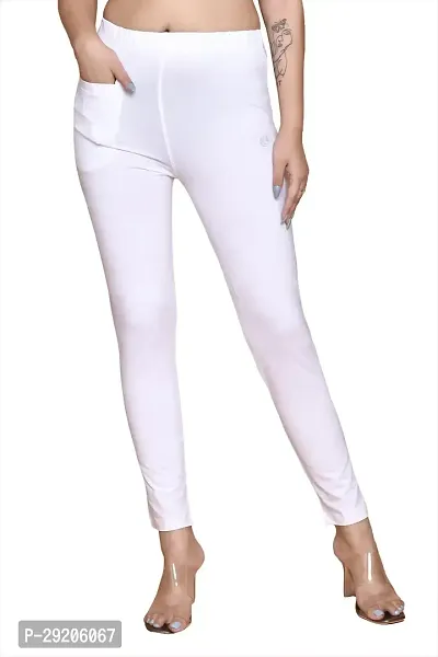 Elegant White Cotton Blend Solid Trousers For Women-thumb0