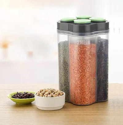 Airtight Transparent Plastic 4 Section Container Jar