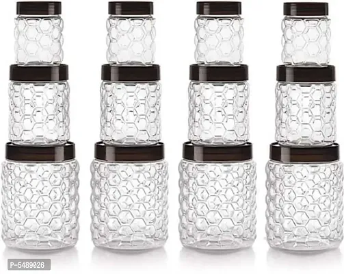 12 pcs pet jar set -250 ml, 600 ml, 1200 ml, plastic grocery container (pack of 12 pcs) - 300 ml, 600 ml, 1200 ml Plastic Grocery Container  (Pack of 12, Clear)