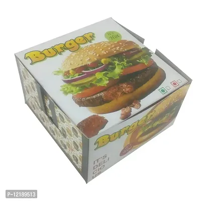 Aumni Crafts Burger Packing Paper Takeaway Box (Pack of 10) 5x5x3 Inch Multicolor Random Print Design-thumb0