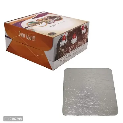 Aumni Crafts Cake Packing Paper Box Random Print Design with Cardboard Square Stand Base Boards