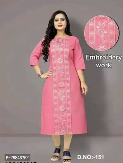 Beautiful A-Line Pink Embroidered Cotton Blend Kurta For Women-thumb0