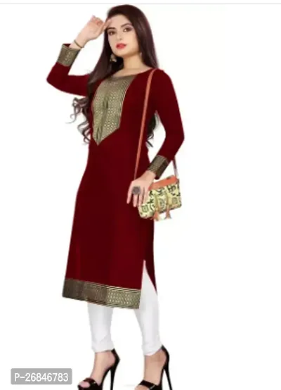 Beautiful A-Line Maroon Embroidered Cotton Blend Kurta For Women-thumb0