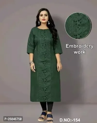 Beautiful A-Line Green Embroidered Cotton Blend Kurta For Women-thumb0