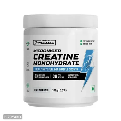 Wellcore - Pure Micronised Creatine Monohydrate Powder (100G, 33 Servings) Lab Tested | Unflavoured | Rapid Absorption | Enhanced Muscle Strength  Power | Fast Recovery | Increased Muscle Mass-thumb0