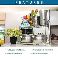 NAVEE Stainless Steel Spice 2-Tier Trolley Container Organizer Organiser/Basket for Boxes Utensils Dishes Plates for Home (Multipurpose Kitchen Storage Shelf Shelves Holder Stand Rack)-thumb4
