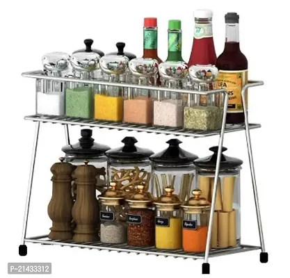 Stainless Steel Spice 2-Tier Trolley Container Organizer Organiser/Basket for Boxes Utensils Dishes Plates for Home (Multipurpose Kitchen Storage Shelf Shelves Holder Stand Rack)-thumb0