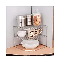 NAVEE Stainless Steel 3 Tier Corner Shelf Rack for Spice Box, Plates, Bowls  Cups in Kitchen/Storage Shelf/Dish Rack/Storage Rack for Kitchen(Chrome Finish)-thumb2