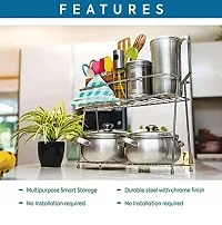 Stainless Steel Kitchen Rack, Kitchen Organizer and Space Saver, Counter top Stainless Steel Kitchen Stand 2-Tier Trolley Basket for Boxes Utensils Dishes Plates for Home-thumb2