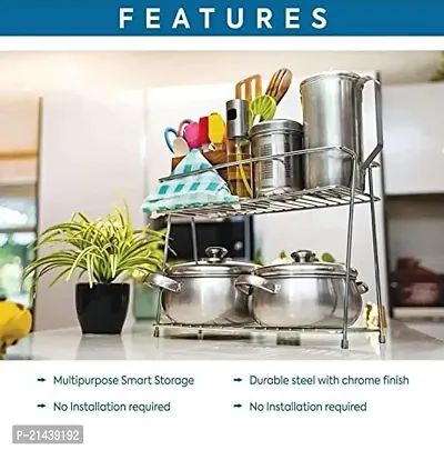 Stainless Steel Kitchen Rack, Kitchen Organizer and Space Saver, Counter top Stainless Steel Kitchen Stand 2-Tier Trolley Basket for Boxes Utensils Dishes Plates for Home-thumb3