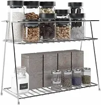 NAVEE Stainless Steel Spice 2-Tier Trolley Container Organizer Organiser/Basket for Boxes Utensils Dishes Plates for Home (Multipurpose Kitchen Storage Shelf Shelves Holder Stand Rack)-thumb1