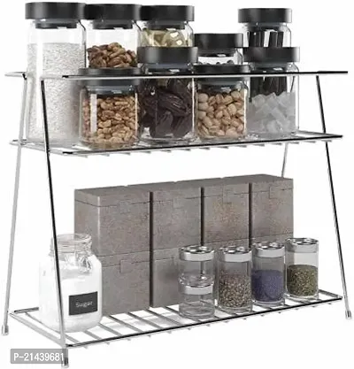 NAVEE Stainless Steel Spice 2-Tier Trolley Container Organizer Organiser/Basket for Boxes Utensils Dishes Plates for Home (Multipurpose Kitchen Storage Shelf Shelves Holder Stand Rack)-thumb2