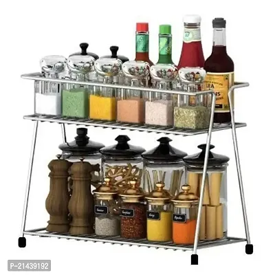 Stainless Steel Kitchen Rack, Kitchen Organizer and Space Saver, Counter top Stainless Steel Kitchen Stand 2-Tier Trolley Basket for Boxes Utensils Dishes Plates for Home-thumb0