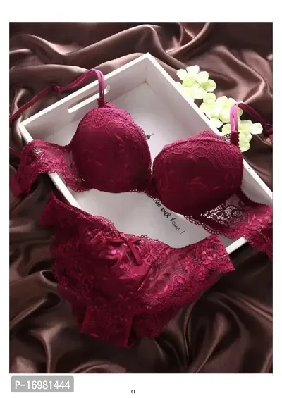 Classic Maroon Lace Bra Panty Set For Women