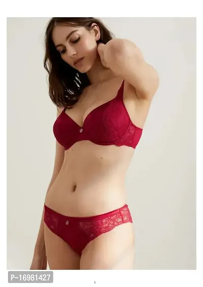 Classic Red Lace Bra Panty Set For Women