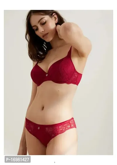 Classic Red Lace Bra Panty Set For Women-thumb0