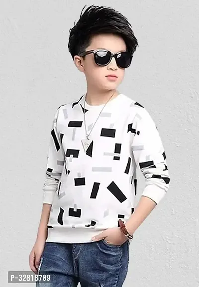 Stylish White Cotton Blend Printed Tees For Boys-thumb0