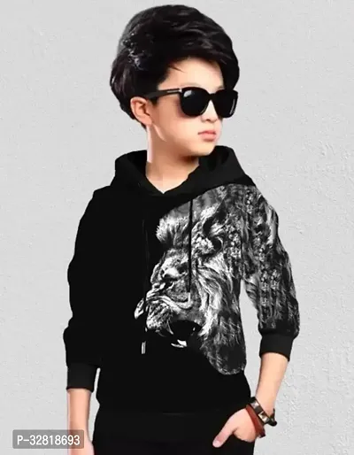 Stylish Black Cotton Blend Printed Tees For Boys-thumb0